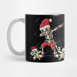 funny christmas dabbing skeleton with pugs Mug